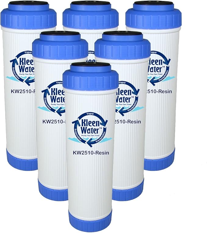 Kleenwater KW2510-Resin Filter Cartridge Replacement 6 Pack, for KW2510HW-KW2510-resin-Dish-Kit Filtration System