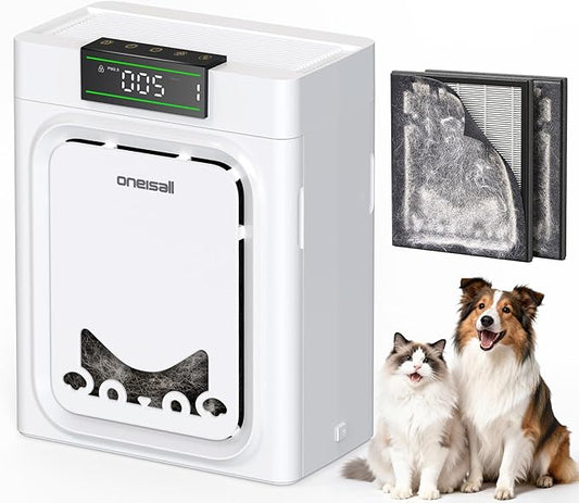 oneisall Air Purifiers for Home Pets with Double-Sided Washable HEPA Filters, Large Rooms Up to 2200Ft², Air Purifier for Dander, Odors, Allergens, Pet Fluff Hairs,Pollutants, Smoke, and Dust, PP02