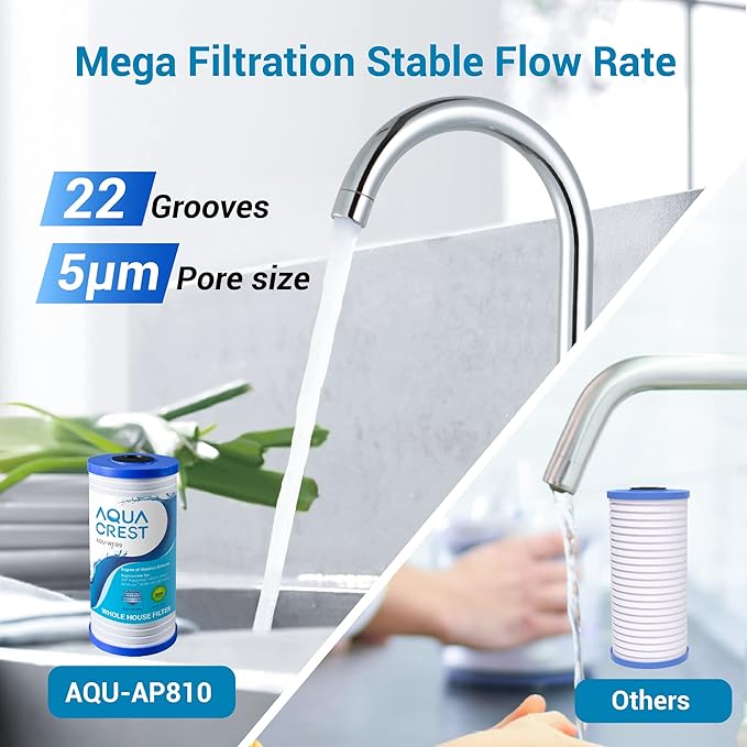 AQUA CREST AP810 Whole House Water Filter Replacement for 3M® Aqua-Pure AP810, AP801, AP811, Whirlpool® WHKF-GD25BB, WHKF-DWHBB, 5 Micron, 10" x 4.5", Well & Tap Water Filter, Pack of 1