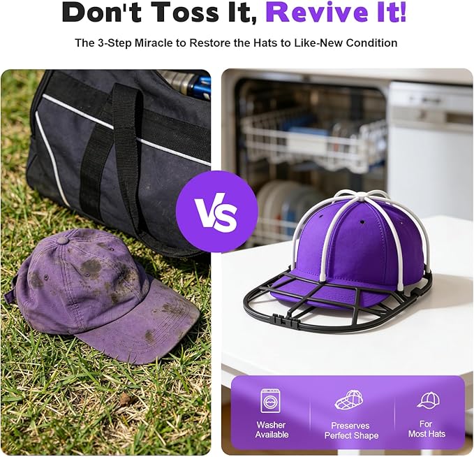 Hat Washer Cage for Washing Machine – Baseball Cap Cleaner Rack for Washer & Dishwasher, Structured Cap Shaper & Protector for Hats – 1 Pack (Assembly Required)
