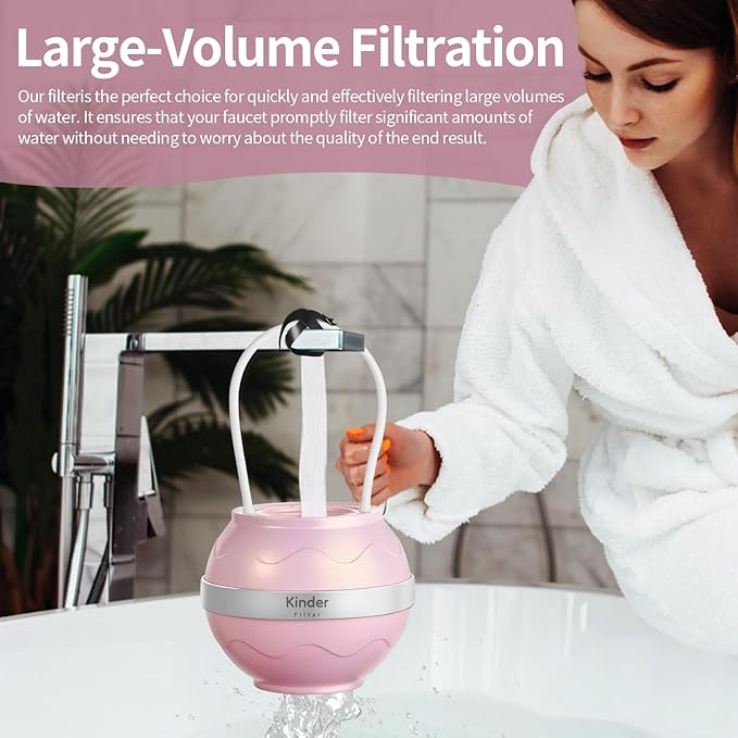 For Bathtub Faucet Water Filter, Removes Chlorine Lead Fluoride, Hard Water Softener, Bath Purifier for Skin and Hair (Pink)