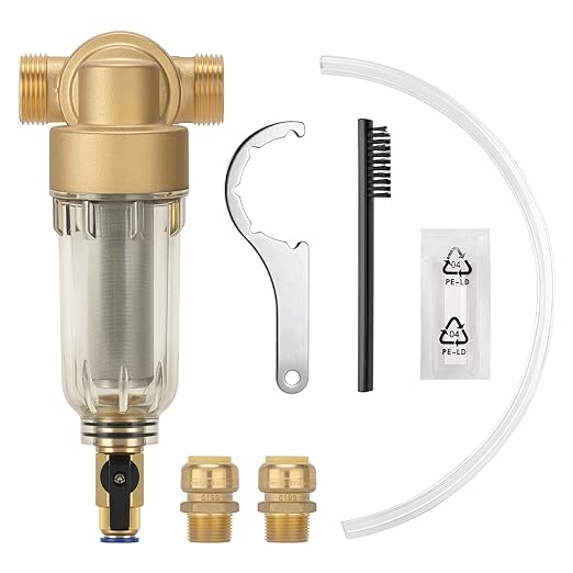 Solimeta 360° Mountable Spin Down Sediment Water Filter with Two 3/4" Push-to-Connect Fittings, 50 & 100 Micron