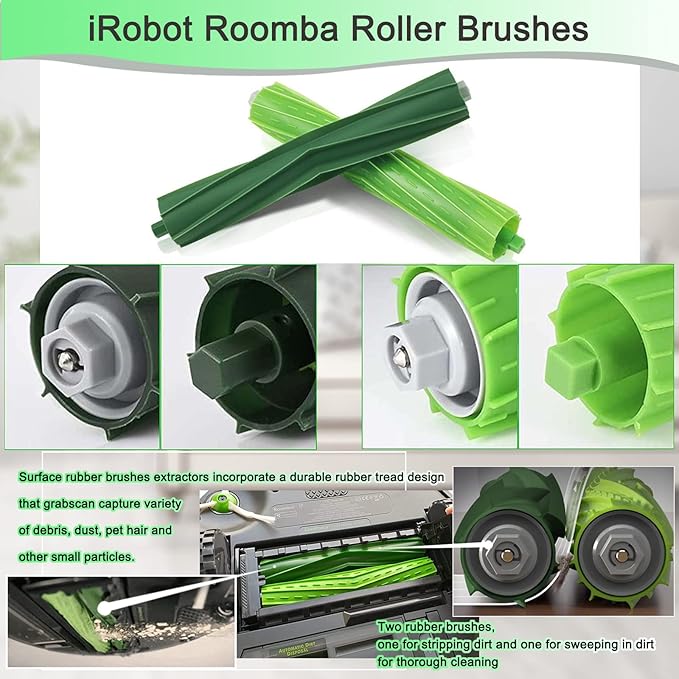 26 Pack Replacement Parts accessories for iRobot Roomba i3 i3+ i4 i6 i6+ i7 i7+ E5 E6 E7 j7 I & E j Series Vacuum Cleaner,2 Set Rubber Brushes,8 Vacuum Filters,8 Side Brushes,8 Vacuum Bags
