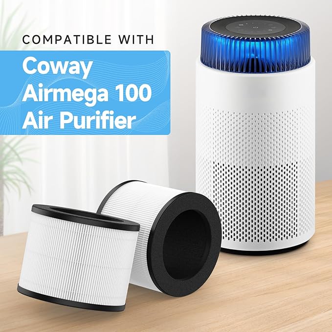 2 Pack Airmega 100 Filter Replacement Compatible with Coway Airmega 100 Air Purifier, 3-in-1 True HEPA and Deodorization Filter