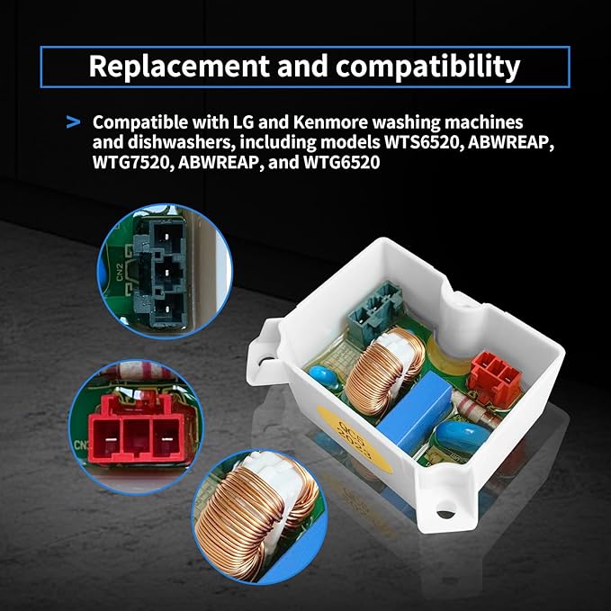 Upgraded 6201EC2002U Noise Filter Assembly for LG & Kenmore Washing Machines and Dishwashers, Replaces Part 6201EC2002U, Compatible with LG Kenmore Models