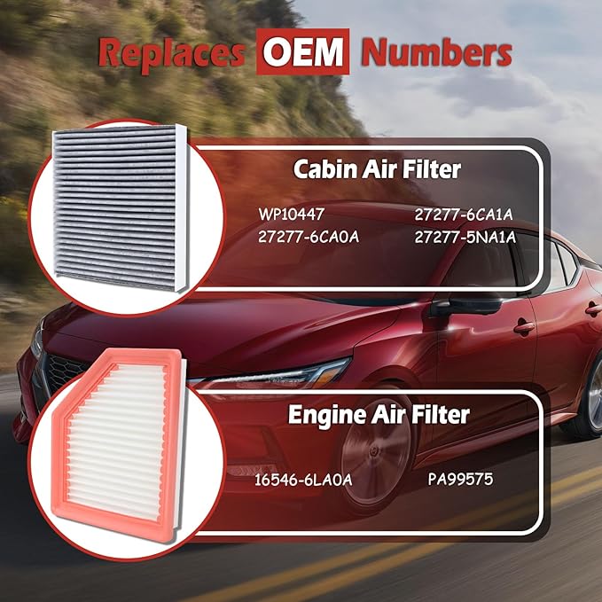 16546-6LA0A Engine Air Filter and 27277-6CA0A Cabin Air Filter kit Compatible with 2020-2025 Nissan Sentra 2.0L DOHC Petrol Replaces PA99575 27277-6CA1A