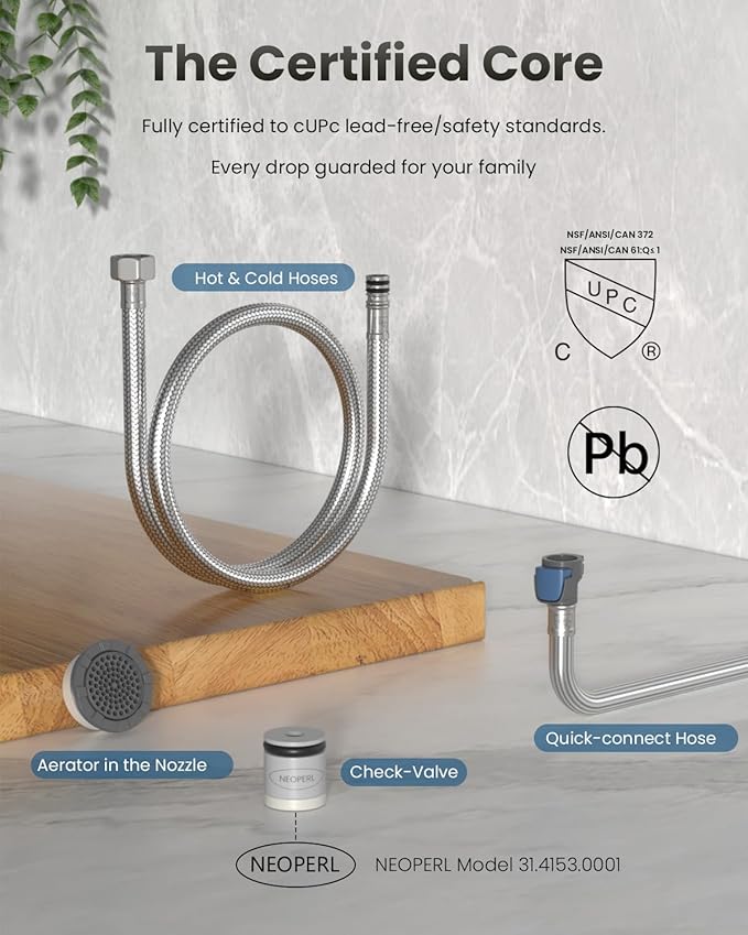APPASO Black Kitchen Faucet with Water Filter, cUPC Certified Hoses, 3 Way Sink Faucets with Pull Down Sprayer 3 Modes, Single-Handle High Arch 3 in 1 Faucet, Without Water Filtration Device