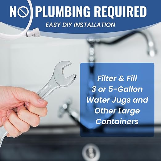 EZ Jug Water Filtration System – Certified by IAPMO R&T to NSF 53 Standards | Filter & Fill 5-Gallon Jugs from Any Garden Hose Faucet | Outdoor Faucet Compatible | Reduces Chlorine, Lead, Cysts & VOCs