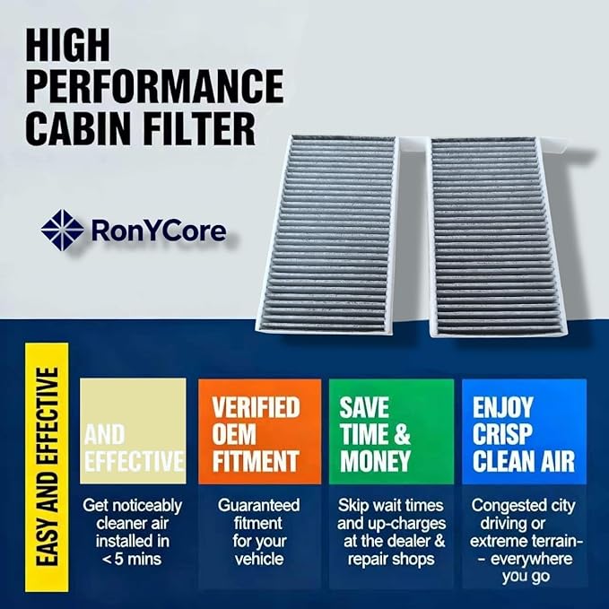 Cabin Air Filter with Activated Carbon for Tesla Model 3 2018-2025 & Model Y 2020-2025, 3-Layer Filtration, Replacement for 1107681-00-A, Dust Pollen & Odor Control, Easy Install