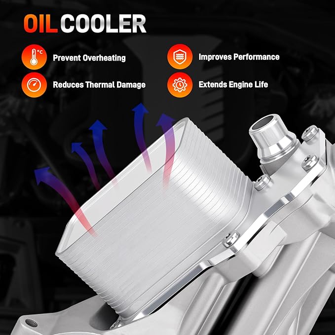 Upgrade Aluminum Engine Oil Filter Housing with Oil Cooler & Gaskets Compatible with 2016-2022 BMW 230i 330e 330i 430i 530e 530i 740e X3 X4 B46 B48 L4 2.0L Turbo Engine Replace# 11428596283