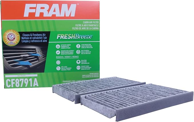 FRAM Fresh Breeze Cabin Air Filter Replacement for Car Passenger Compartment w/ Arm and Hammer Baking Soda, Easy Install, CF8791A for GM Truck Vehicles , white