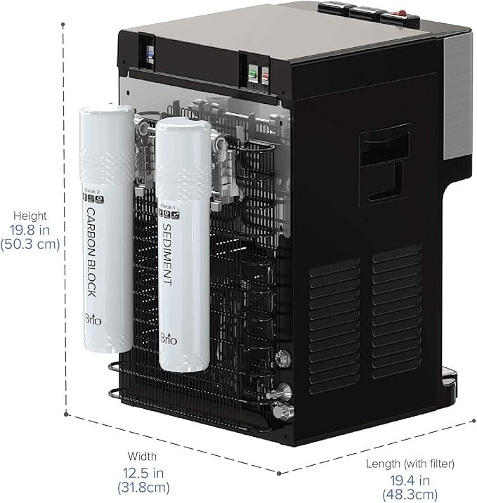 Brio Countertop Self Cleaning Bottleless Water Cooler Dispenser with Filtration - Hot Cold and Room Temperature Water. Free Extra Replacement Filters Included - UL/Energy Star Approved