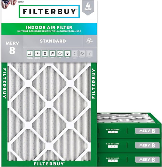 Filterbuy 18x30x2 Air Filter MERV 8 Essential Dust & Allergy Defense (4-Pack), Electrostatic Pleated HVAC AC Furnace Filters Replacement (Actual Size: 17.50 x 29.50 x 1.75)