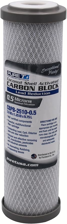 PureT CBPB-2510-0.5, 10x2.5" Lead Reduction Water Filter - NSF Certified - Carbon Block Lead Reduction Filter (.5 u Micron Rated)