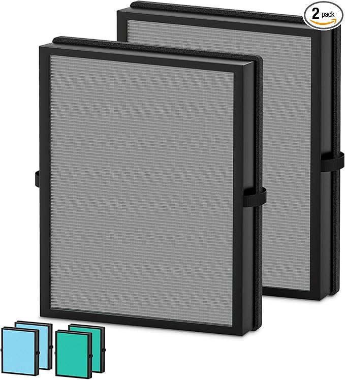 MK04 Air Filter Replacement for AROEVE MK04 Premium Filter for Dust Pet Dander Smoke for Bedroom, Replace Part# MK04LX Filter, Enhanced Smoke Removal Version, 2Pack