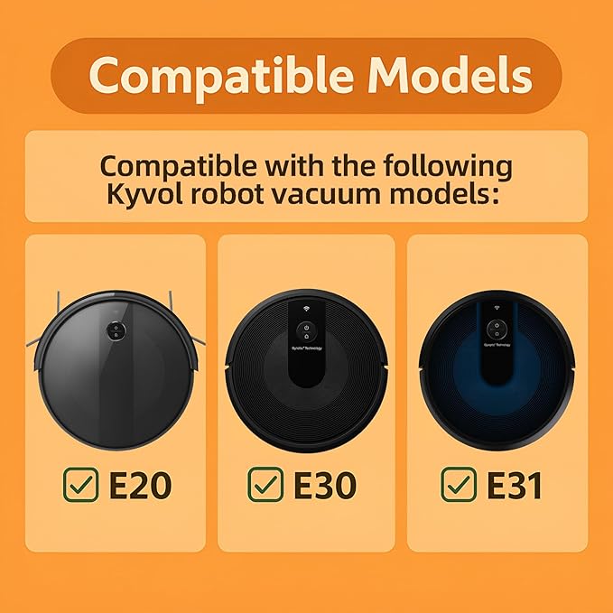 Replacement Parts Kit for Kyvol Cybovac E20, E30, E31 Robot Vacuum Accessories, 2 Main Brush, 6 Side Brush, 6 Hepa Filter, 1 Cleaning Tools (15PCS)