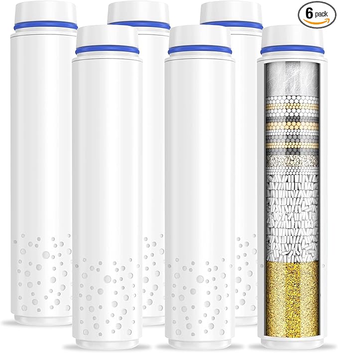 6 Pack Shower Filter for Handheld Shower Head,15 Stage Replacement Filters for Hard Water Remove Chlorine,Water Softener Filters Beads for Harmful Substances