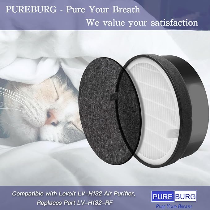 PUREBURG LV-H132-RF Replacement Filter Compatible with Levoit LV-H132 Air Purifier,2-Pack H13 HEPA + 4 x Activated Carbon Filter 4-Stage Filtration Air Clean Dust VOCs