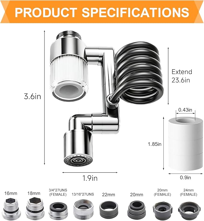 Water Filter for Sink Faucet Extender - 2 Mode 1080° Rotating Swivel Faucet Aerator - Bathroom Sink Sprayer Attachment for Faucet with Stretchable Hose - 5pcs Cartridges Reduce Heavy Metal