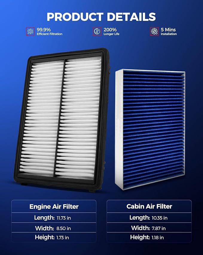 KAX Engine & Cabin Air Filter Kit, Replacement for Kia Sorento 2016-2020, Replace# CA11943 CF12161