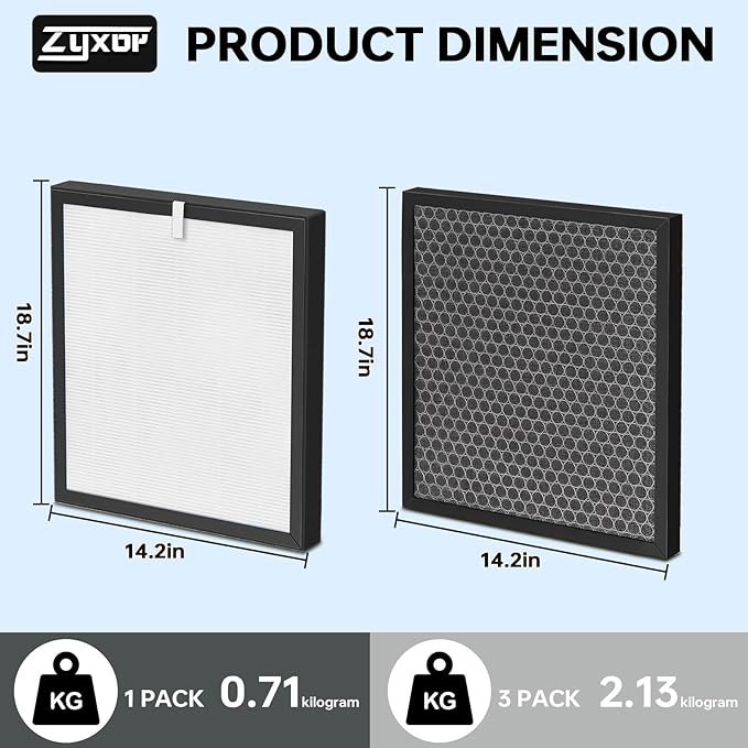 HSP001 Filter Replacements Compatible with HATHASPACE HSP001 Smart Air Purifiers, 4-in-2 Filtration Filter and Activated Carbon Pre-filter, 3 Pack