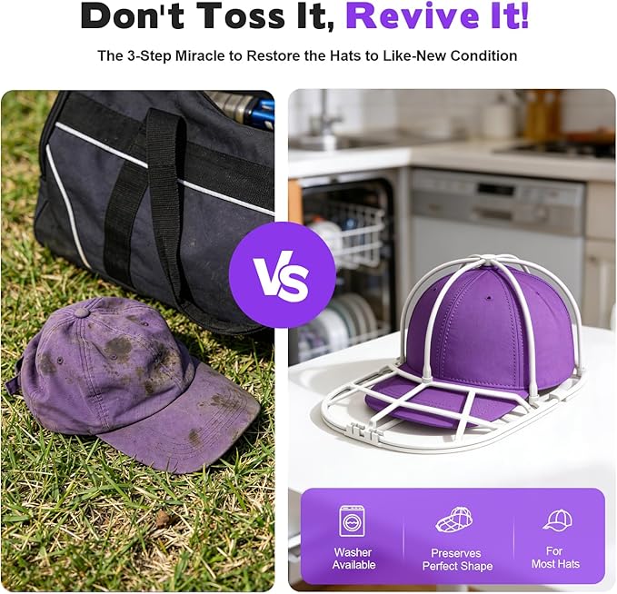 Hat Washer Cage for Washing Machine – Baseball Cap Cleaner Rack for Washer & Dishwasher, Structured Cap Shaper & Protector for Hats – 4 Packs (Assembly Required)