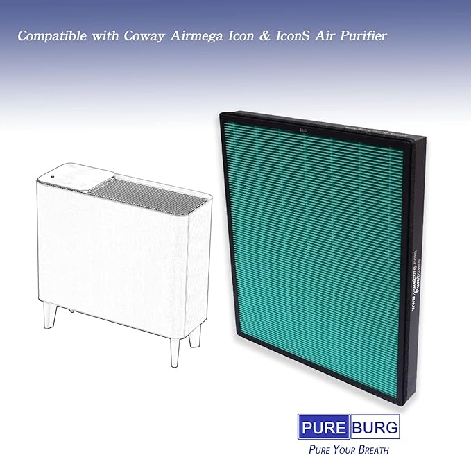 PUREBURG Replacement Filter Compatible with Coway Airmega Icon & IconS Air Purifier,2-Pack H13 Activated Carbon MAX2 Air Clean VOCS Odor