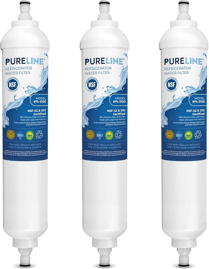 Pureline GXRTQR Inline Water Filter Replacement. Compatible with GE GXRTQR and GXRTQ. (3 Pack)