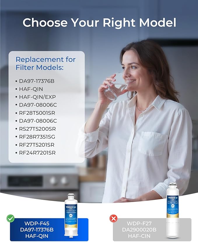 Waterdrop Plus DA97-17376B Water Filter Replacement for Samsung® HAF-QIN/EXP, DA97-08006C, NSF/ANSI 401&53&42&372 Certified Refrigerator Water Filter, 2 Filters (Package may vary)