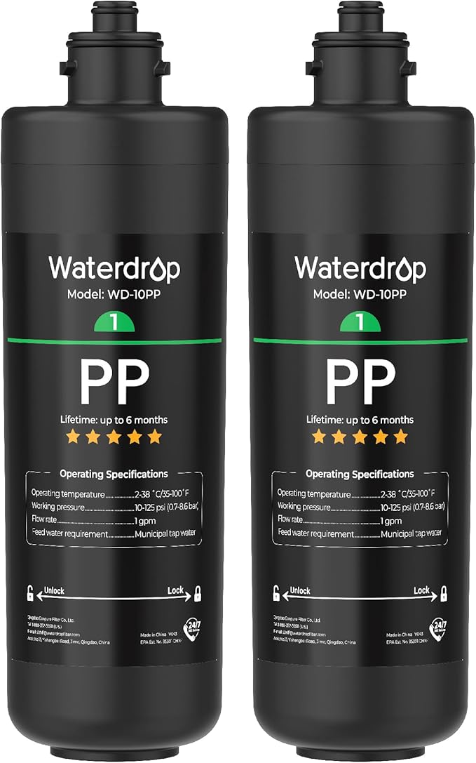 Waterdrop WD-10PP Under Sink Water Filter, Replacement for Waterdrop TSA & TSB &TSB-CM 3-stage Under Sink Water Filter System, Pack of 2