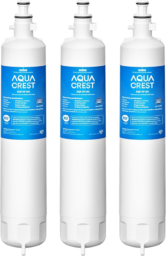 AQUA CREST Replacement for GE® RPWFE®, RPWF (with CHIP) Refrigerator Water Filter, Compatible with GYE22HMKES, GYS22GMNES, GYE22HBLTS, DFE28JSKSS, GFE28HMHES, GNE29GYNFS, 3 Filters