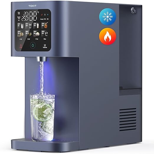 TOKIT Reverse Osmosis Water Filter Countertop T1 Ultra Cold & Hot Dual UV Water Dispenser 5℃ Cooling and Instant Heating RO Water Filtration System 8 Temp Choice, NSF/ANSI 58, No Installation for Home