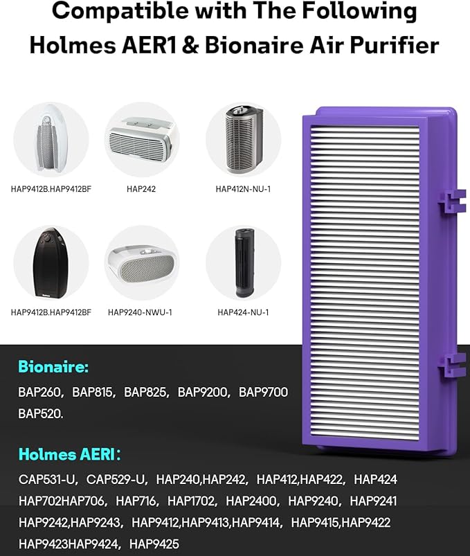 Leemone Aer1 Filter Replacement for Holmes Air Purifiers, 2 True HEPA Filters + 4 Carbon Booster Filters, HAPF300AP-U4