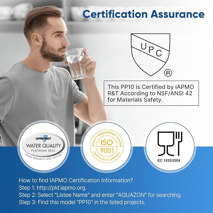 PUREPLUS 1 Micron 10" x 2.5" Whole House Sediment Home Water Filter Cartridge Replacement for Any 10 inch RO Unit, Culligan P5, Aqua-Pure AP110, Dupont WFPFC5002, CFS10, WHKF-G05, 6Pack