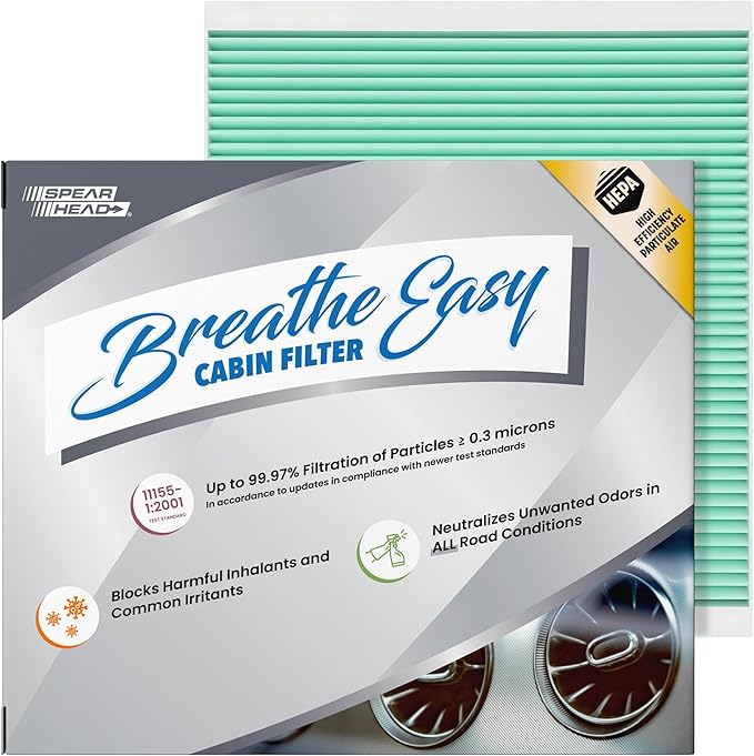 Spearhead HEPA Breathe Easy Cabin Filter, Up to 99.97% Filtration of 0.3 Micron Particles w/No Airflow Reduction (BE-966H)