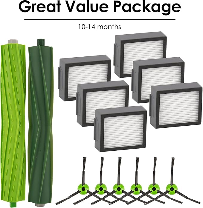 (14 Pack) Combo i5 Replacement Parts Compatible with iRobot Roomba Combo i5, Combo i5+, Combo j5, Combo j5+ Robot Vacuum Cleaner, 2 Roller Brushes, 6 HEPA Filters, 6 Side Brushes