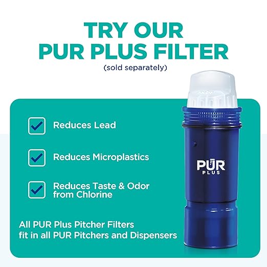PUR Slim Water Filter Pitcher, 8-Cup Capacity, Compact Design for Dorms & Mini Fridges, Dishwasher Safe, Fast Filtration, Includes 1 Filter for Cleaner Great-Tasting Drinking Water Filtration, Blue