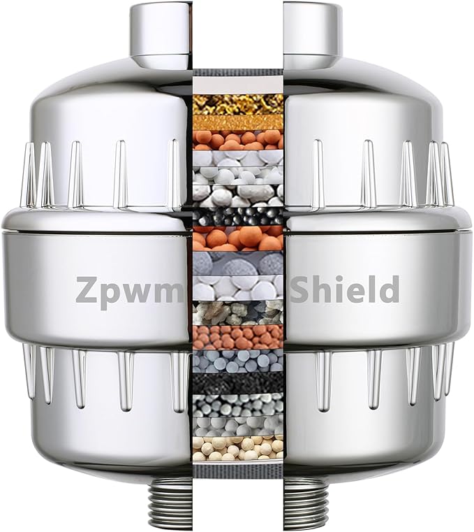 21stage shower filter. Suitable for hard water. Universal high-flow shower head filter removes chlorine, impurities, fluoride, heavy metals and odors Improve your skin, hair and nail condition, chrome