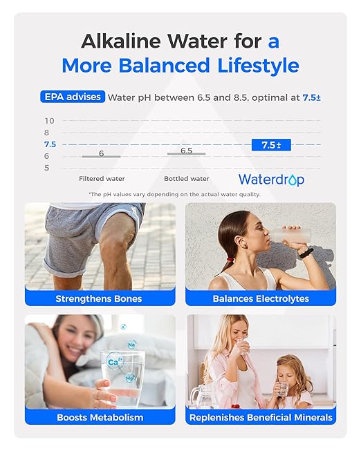 Waterdrop 𝐀𝐥𝐤𝐚𝐥𝐢𝐧𝐞 W10295370A Replacement for Everydrop® Filter 1, EDR1RXD1, EDR1RXD1B, P8RFWB2L, P4RFWB, Kenmore® 46-9081, 46-9930, WD-F38, 𝐄𝐧𝐡𝐚𝐧𝐜𝐞𝐬 𝐩𝐇 Refrigerator Water Filter
