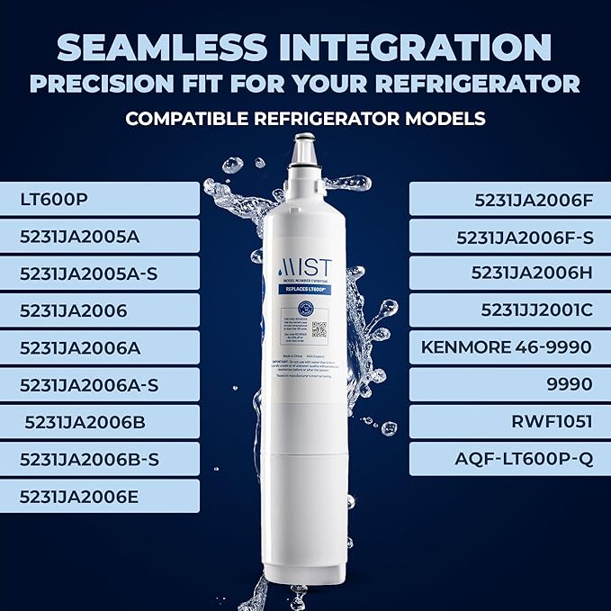Mist 5231JA2006A Refrigerator Water Filter Replacement for LG LT600P, 5231JA2006B, Kenmore 9990, Fridge LFX25960ST – NSF 42 Certified – 1 Pack