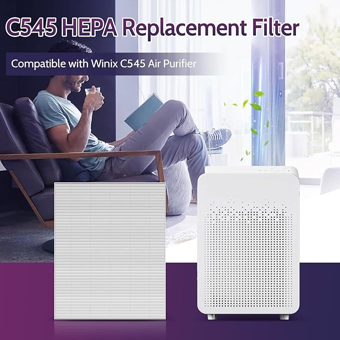 2 Pack C545 HEPA Replacement Filter S Compatible with Winix C545 Air Purifier, Replaces Part 1712-0096-00 and 2522-0058-00, 2 HEPA Filter + 8 Pre-Filters