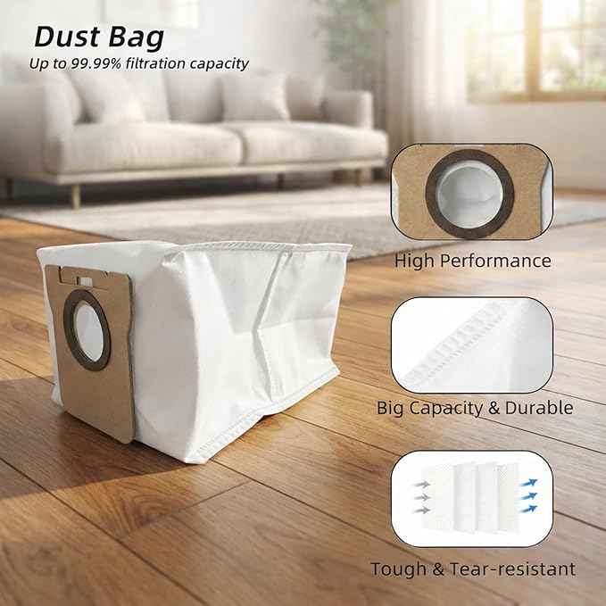 Replacement Parts Compatible for Dreame L10s Ultra / L10 Ultra Robot Vacuum Accessories, 1 Main Rubber Brush, 4 Microfiber Mop Pads, 4 Washable Filters, 2 Dust Bags, 4 Side Brushes, 1 Cleaning Brush
