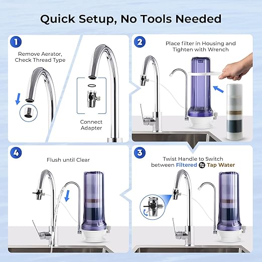 iSpring CT10-CL 7-Stage Countertop Water Filter System, pH-Balanced, Reduces Heavy Metals, VOCs, Chloramines, Lead, Bad Odor, and Chlorine, Up to 12 Months, 2.5" x 10", Clear (Filter Included)