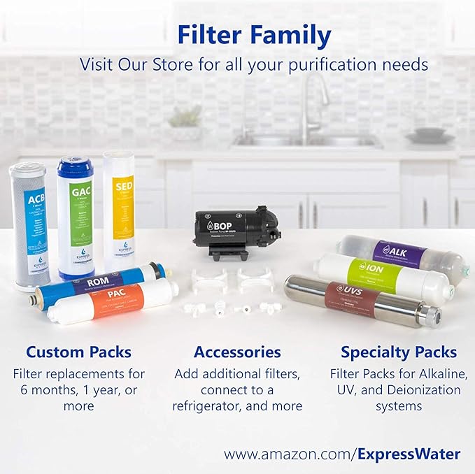 Express Water – Countertop Reverse Osmosis System Replacement Filter Set – 3 Inline Filters – 1/4” Quick Connect Cartridges - Sediment, GAC and PAC Carbon Filters – 6 Month Set