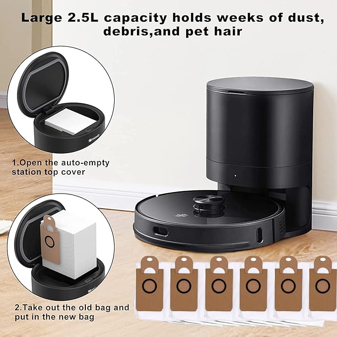 6 Pack Dust Bags for iHome AutoVac Nova Self Empty Robot Vacuum Replacement Accessory Parts