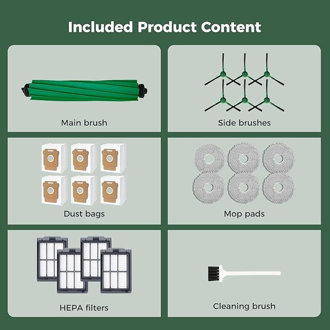 24 Pcs Accessories Kit for iRobot Roomba Plus 405 Combo/505 Combo/507 Combo Robot Vacuum Cleaner: 1 Main Brush, 6 Dust Bags, 6 Mop Pads, 4 Filters, 6 Side Brushes and 1Cleaning Brush(400/500 Series)