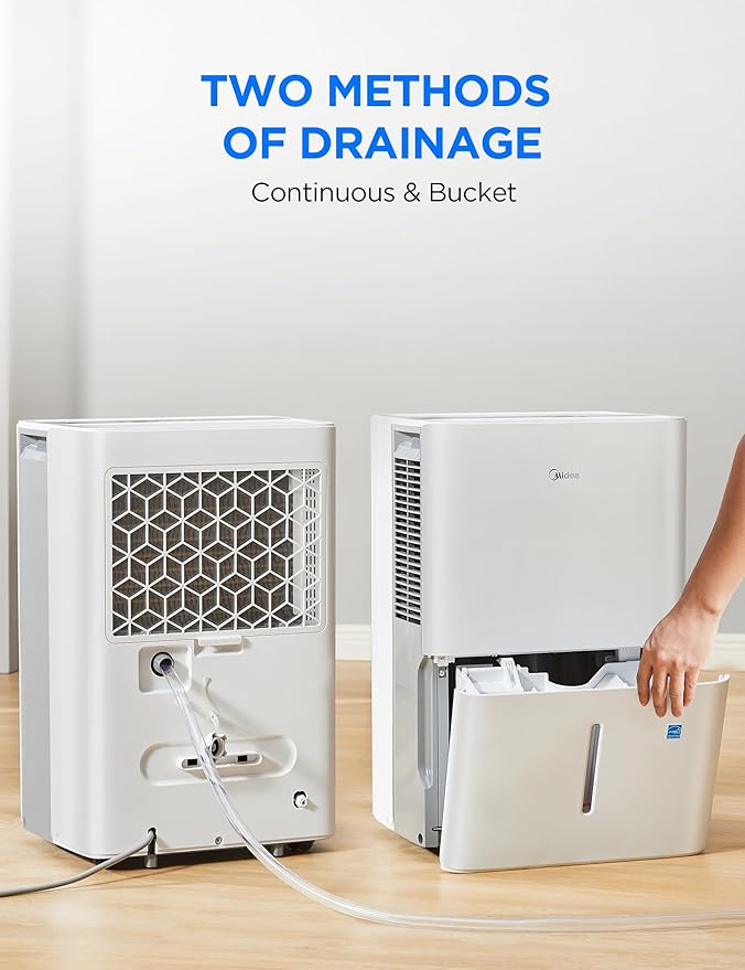 Midea 4,500 Sq. Ft.Dehumidifier for Basement, With Reusable Air Filter 50 Pint - Ideal For Basements, Large & Medium Sized Rooms, And Bathrooms (White)