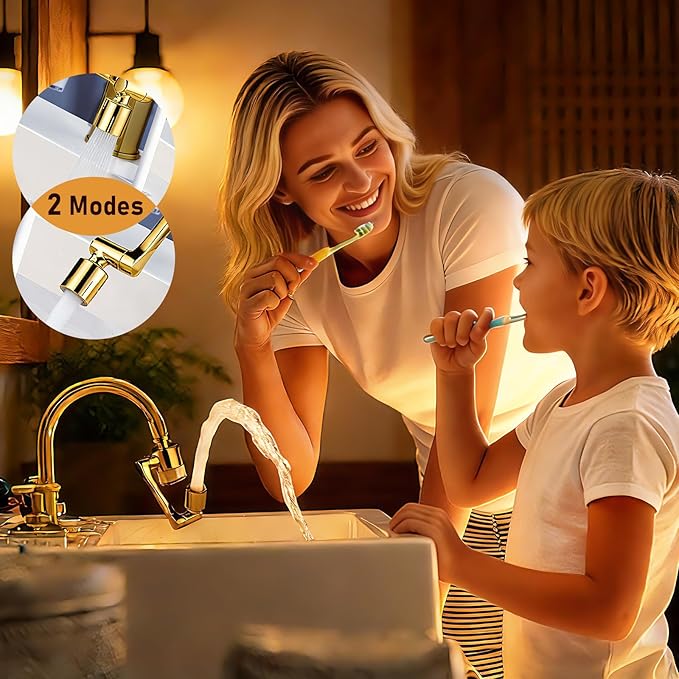ATQ Sink Faucet Extender Aerator Reduce 99% Lead, Chlorine, 1080° Rotating 2 Modes Spray Attachment for kitchen/Bathroom/Toddlers, 9pcs Filter (Aerator1080 - Bright Gold)