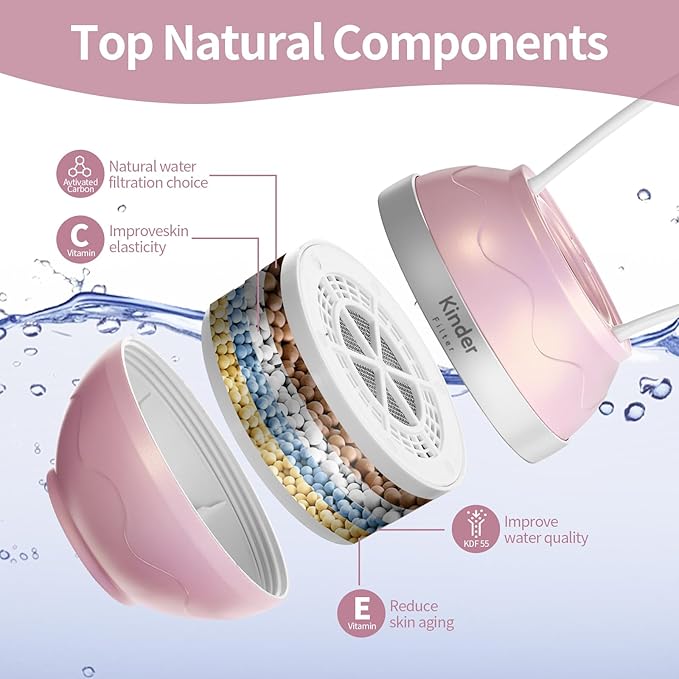 For Bathtub Faucet Water Filter, Removes Chlorine Lead Fluoride, Hard Water Softener, Bath Purifier for Skin and Hair (Pink)