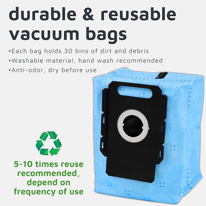 4 Pack Reusable Vacuum Cleaner Bags for Roomba,Compatible with All iRobot Roomba Clean Base Automatic Dirt Disposal Bags i & s & j Series i1+, i3+, i4+, i5+, i7+, i8+, Combo j8+, j9+